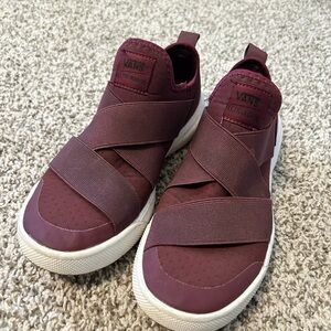 Vans Maroon Cross-Strap Slip-Ons